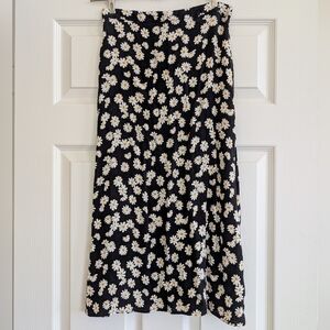 Reformation Bea Daisy Floral Black Midi Skirt Petite 2P
